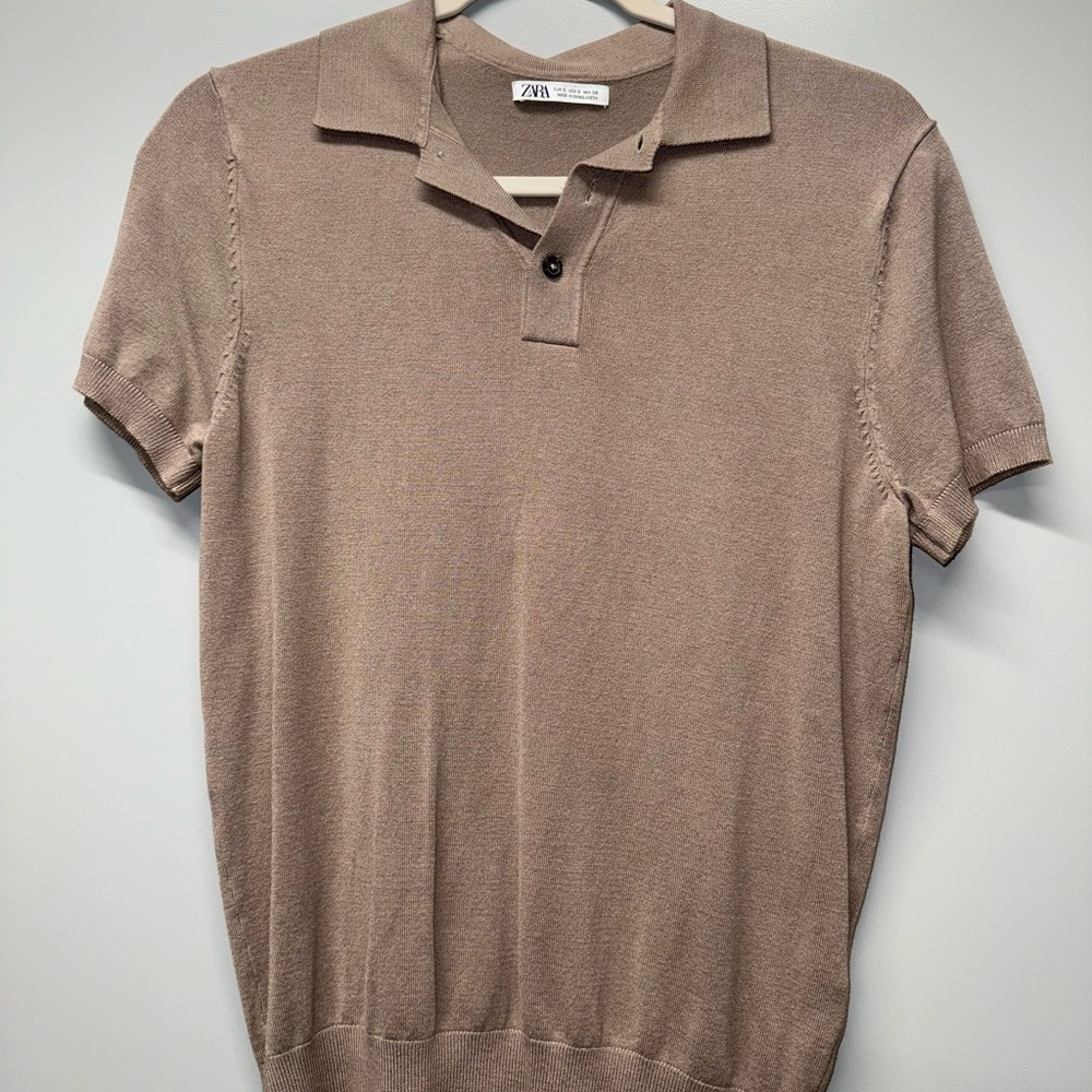 Zara Beige Polo T-Shirt
